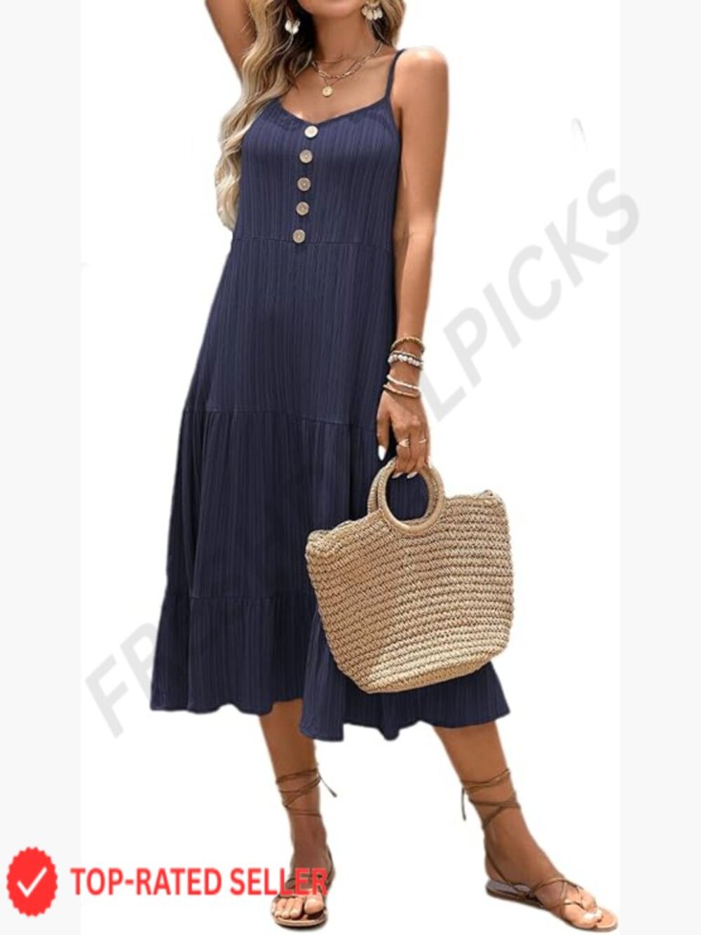 Striped Midi Sundress Sleeveless Spaghetti Strap Pleated Beach Wedding Guest